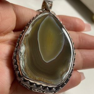 VINTAGE GENUINE AGATE SILVER NECKLACE